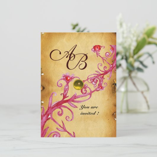 MAGIC BERRIES MONOGRAM Parchment Yellow rsvp Kaart (Staand voorkant)