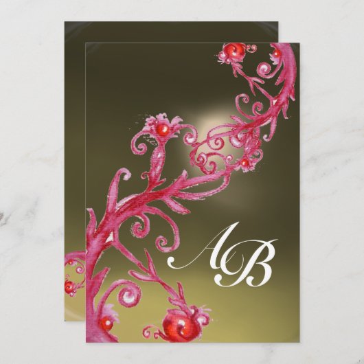 MAGIC BERRIES MONOGRAM rood paars grijs wit Kaart (Voorkant / Achterkant)