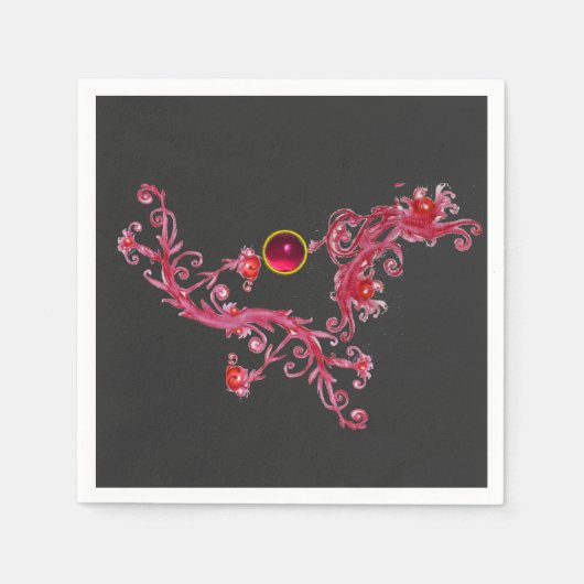 MAGIC BERRIES Red Floral Swirls with Gemstone Servet (Voorkant)