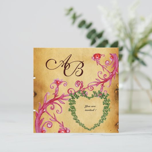MAGIC BERRIES SHAMROCK HEART MONOGRAM parchment Kaart (Staand voorkant)