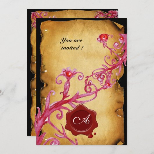 MAGIC BERRIM MONOGRAM, Red Wax Seal Paarse Swirls Kaart (Voorkant / Achterkant)