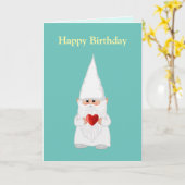 Magic Birthday Gnome with Heart on Blauwgroen Kaart (Gele Bloem)