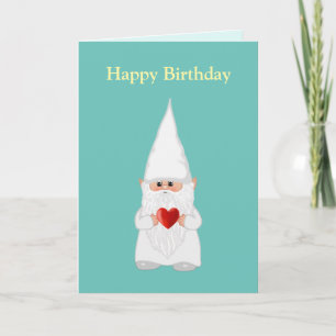 Magic Birthday Gnome with Heart on Blauwgroen Kaart