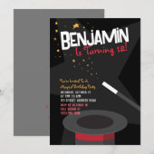 Magic Birthday Invitation - Magic Wand & Stars Kaart (Voorkant / Achterkant)