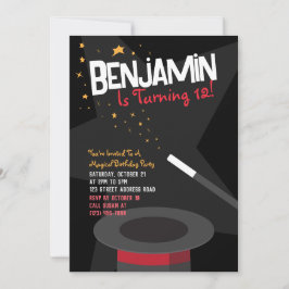 Magic Birthday Invitation - Magic Wand & Stars Kaart