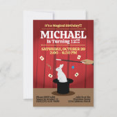 Magic Birthday Party Invitation - Top Hat & Bunny Kaart (Voorkant)