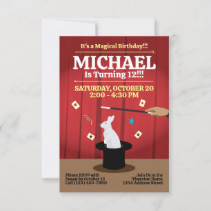 Magic Birthday Party Invitation - Top Hat & Bunny Kaart