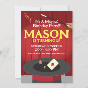 Magic Birthday Party Invitation Top Hat & Magic. Kaart