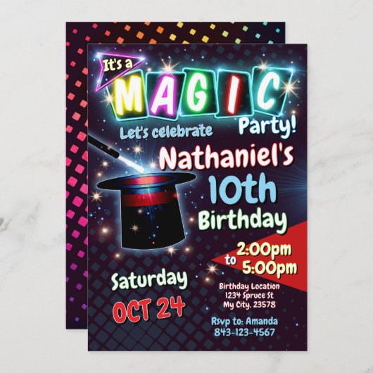 Magic Birthday Uitnodiging (Voorkant / Achterkant)