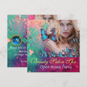 MAGIC BLUE BUTTERFLES Open House Monogram Kaart (Voorkant / Achterkant)