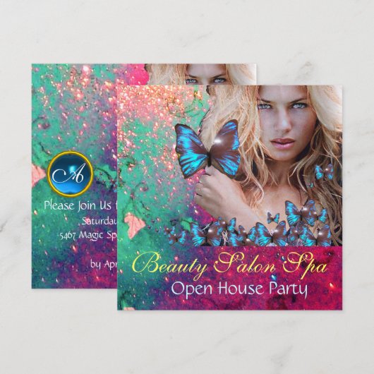 MAGIC BLUE BUTTERFLES Open House Monogram Kaart (Voorkant / Achterkant)