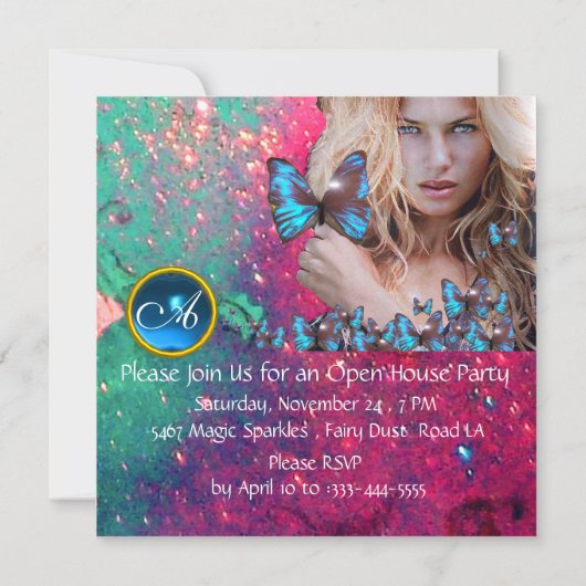 MAGIC BLUE BUTTERFLES Open House Monogram Kaart (Achterkant)
