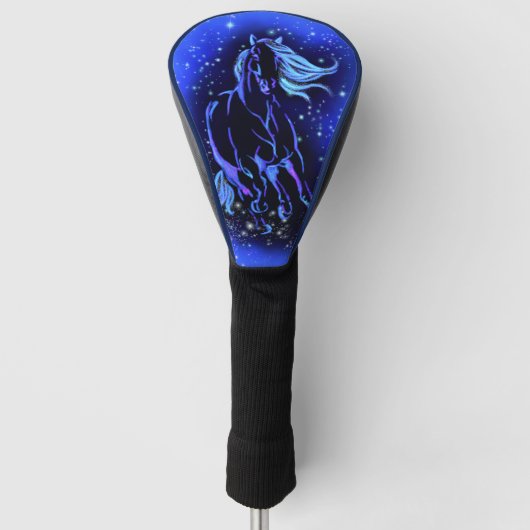 Magic Blue Horse die op de maanlichte Sterrennacht Golfheadcover (Voorkant)