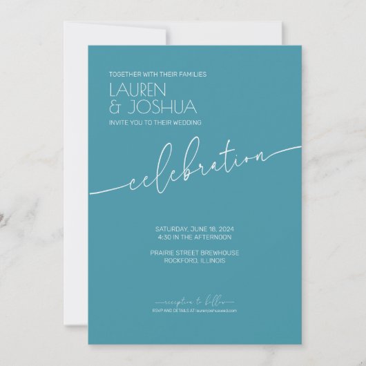 Magic Blue · Modern minimalistisch script bruiloft Kaart (Voorkant)