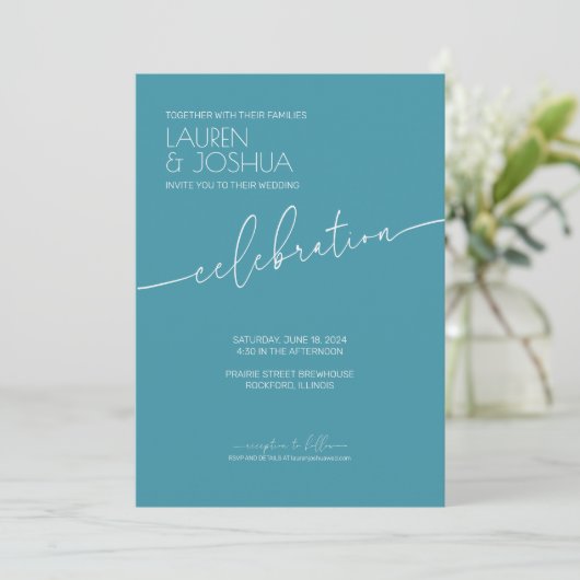 Magic Blue · Modern minimalistisch script bruiloft Kaart (Staand voorkant)