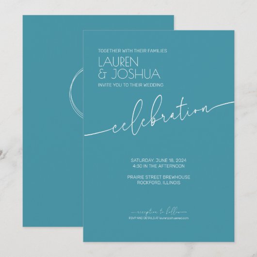 Magic Blue · Modern minimalistisch script bruiloft Kaart (Voorkant / Achterkant)