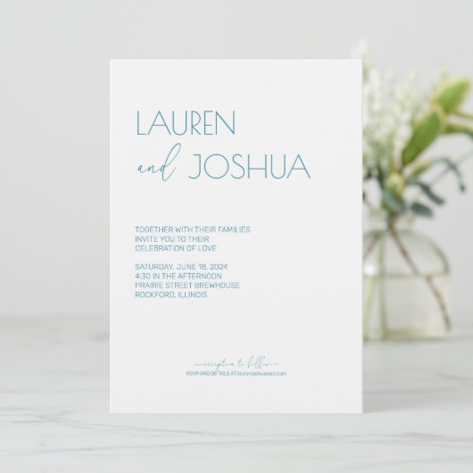 Magic Blue · Modern minimalistisch script bruiloft Kaart (Staand voorkant)