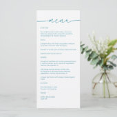 Magic Blue · Modern minimalistisch script bruiloft Menu (Staand voorkant)