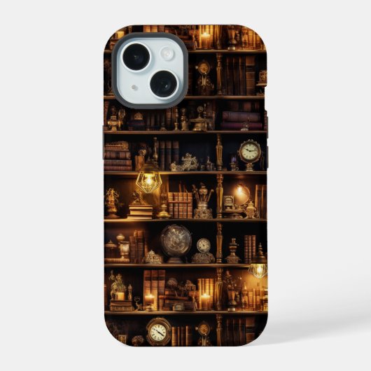 Magic Boekenplank Steampunk iPhone 15 Case (Achterkant)