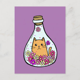 Magic Bottle Cat Post Kaart
