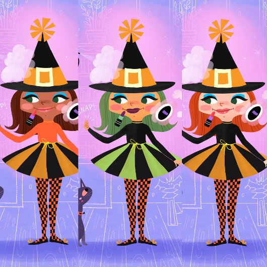 Magic Brown Hair Witch Lavender & Pink DIY Blank Kaart