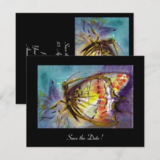 MAGIC BUTTERFLES zwart blauw Kaart (Voorkant / Achterkant)