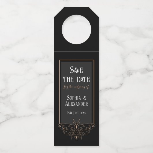 Magic Butterfly Gothic Wedding Bewaar de datum Flessenhanger (Voorkant)