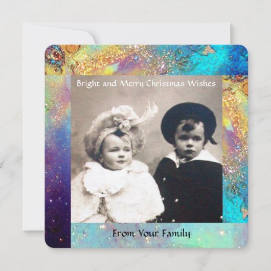 MAGIC BUTTERFLY PLANT GOLD BLUE SPARKLES Kerstmis Feestdagenkaart (Voorkant)