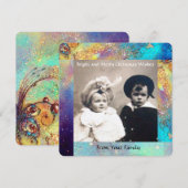 MAGIC BUTTERFLY PLANT GOLD BLUE SPARKLES Kerstmis Feestdagenkaart (Voorkant / Achterkant)