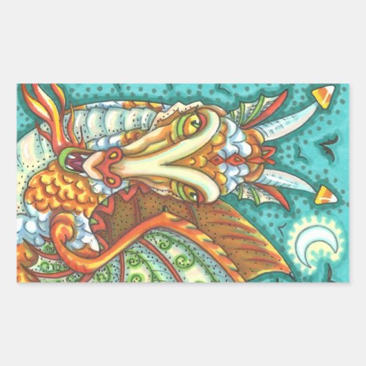 MAGIC CANDY CORN DRAGON, HALLOWEEN FANTASY RECHTHOEKIGE STICKER (Voorkant)