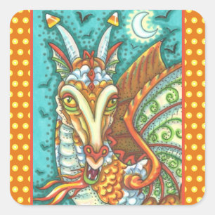 MAGIC CANDY CORN DRAGON, HALLOWEEN FANTASY VIERKANTE STICKER
