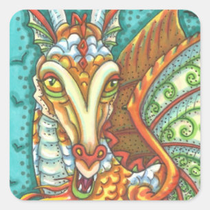 MAGIC CANDY CORN DRAGON, HALLOWEEN FANTASY VIERKANTE STICKER