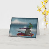 Magic Carpet Cat, wenskaart Kaart (Gele Bloem)
