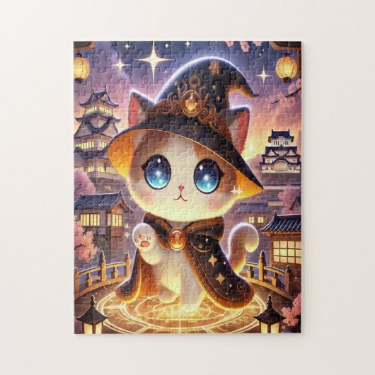 Magic Cat & Japanese Castle | Fantasy Puzzle Legpuzzel (Verticaal)