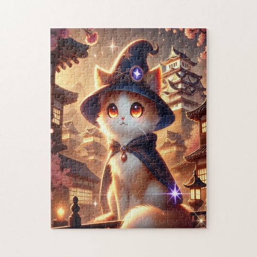 Magic Cat & Japanese Castle | Fantasy Puzzle Legpuzzel (Verticaal)
