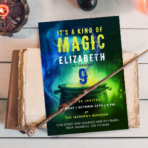 Magic Cauldron Green Blue Witch Wizard Spell Bday Kaart