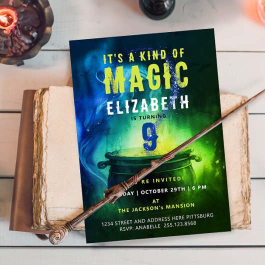 Magic Cauldron Green Blue Witch Wizard Spell Bday Kaart