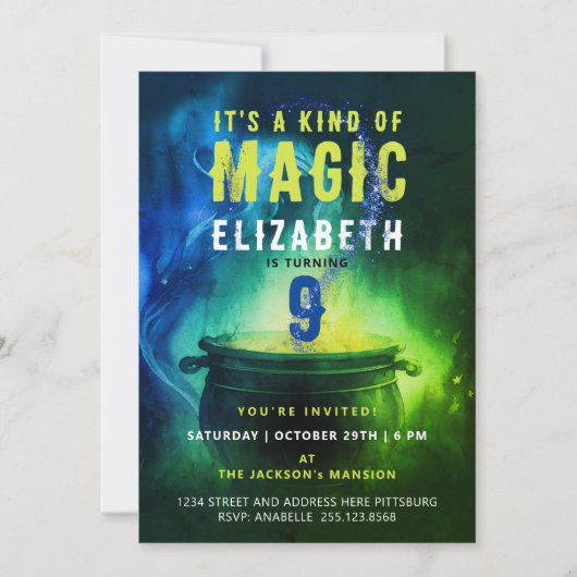 Magic Cauldron Green Blue Witch Wizard Spell Bday Kaart (Voorkant)