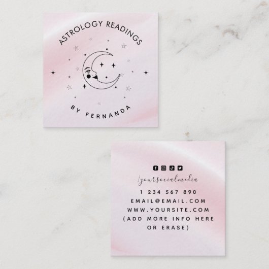 Magic Celestial Moon Pink Sparkle Astrology Vierkante Visitekaartje (Voorkant / Achterkant)