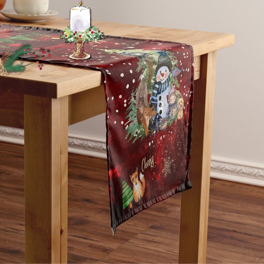 Magic Christmas Snowman & vrienden Red Table Runne Korte Tafelloper