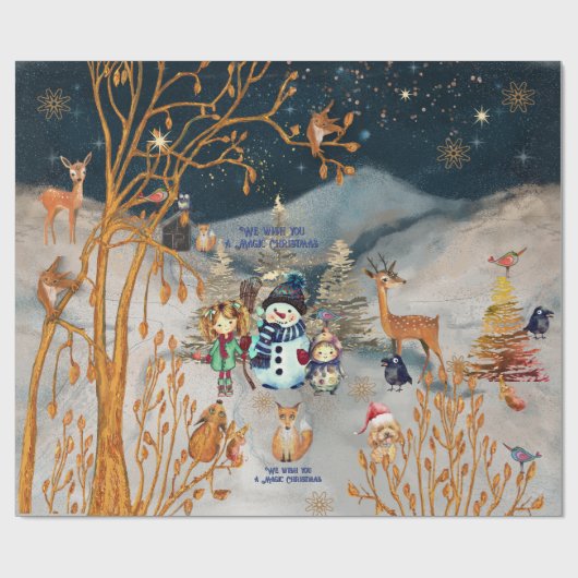 Magic Christmas Woodland Dieren & Vrienden Cadeaupapier (Vlak)