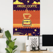 Magic Coffee – Retro Pixel Art Gamer Poster | 8-bi (Thuiskantoor)