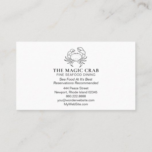 *~* Magic Crab Fine Dining by the Zee Pastel Visitekaartje (Achterkant)
