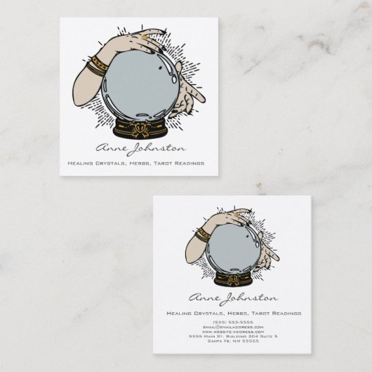 Magic Crystal Ball and Hands Square Visitekaartje (Voorkant / Achterkant)