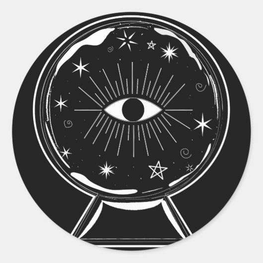 Magic Crystal Ball Scry Seeing Eye vertelt alles Ronde Sticker (Voorkant)