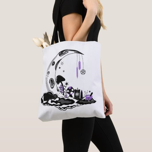 Magic Crystal Mushroom Moon Garden Tote Bag (Dichtbij)