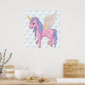 Magic Cute Unicorn met illustratie van regenboogvl Poster (Keuken)