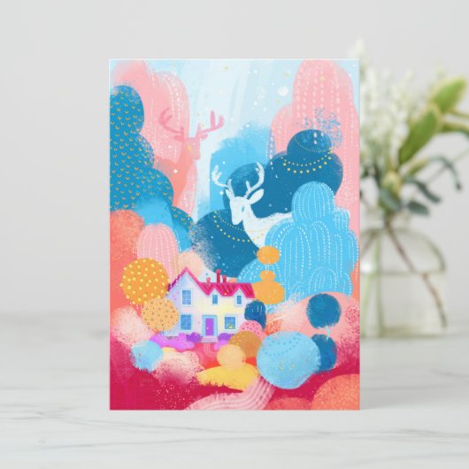 Magic Deer, Cute House en Tiny Duck Kaart (Staand voorkant)