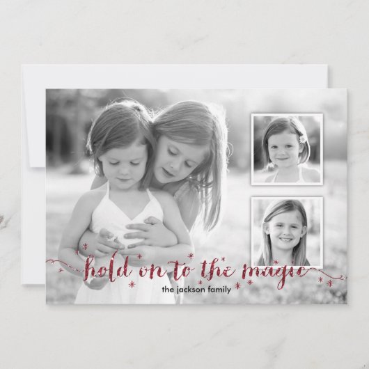 Magic Dust Red 3 Photo Holiday Card Feestdagenkaart (Voorkant)