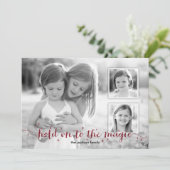 Magic Dust Red 3 Photo Holiday Card Feestdagenkaart (Staand voorkant)
